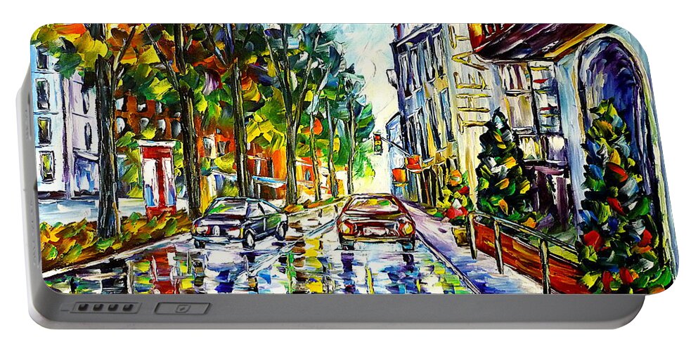 Cityscape Portable Battery Charger featuring the painting Spring In Hamburg by Mirek Kuzniar