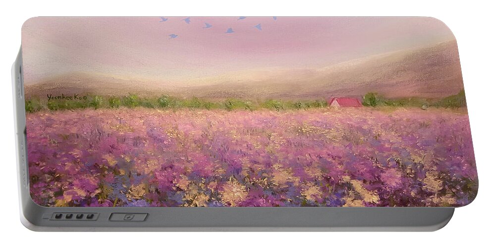 Spring Portable Battery Charger featuring the painting Spring Meadow by Yoonhee Ko