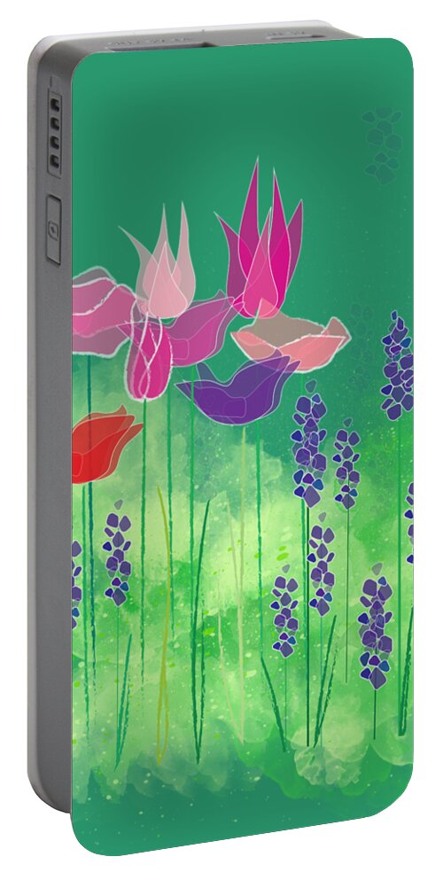 Floral Portable Battery Charger featuring the digital art Springy by Gina Harrison