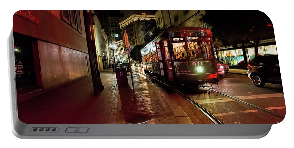 St. Charles Streetcar Portable Battery Charger featuring the photograph St. Charles Streetcar, New Orleans by Felix Lai
