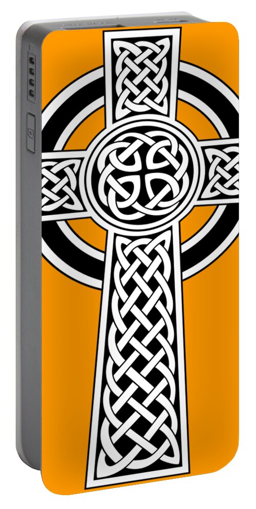 Celtic Cross Portable Battery Charger featuring the digital art St Patrick's Day Celtic Cross Black and White by Taiche Acrylic Art