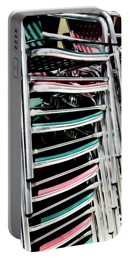 Stack Portable Battery Charger featuring the photograph Stack of Chrome Chairs by Marilyn Hunt