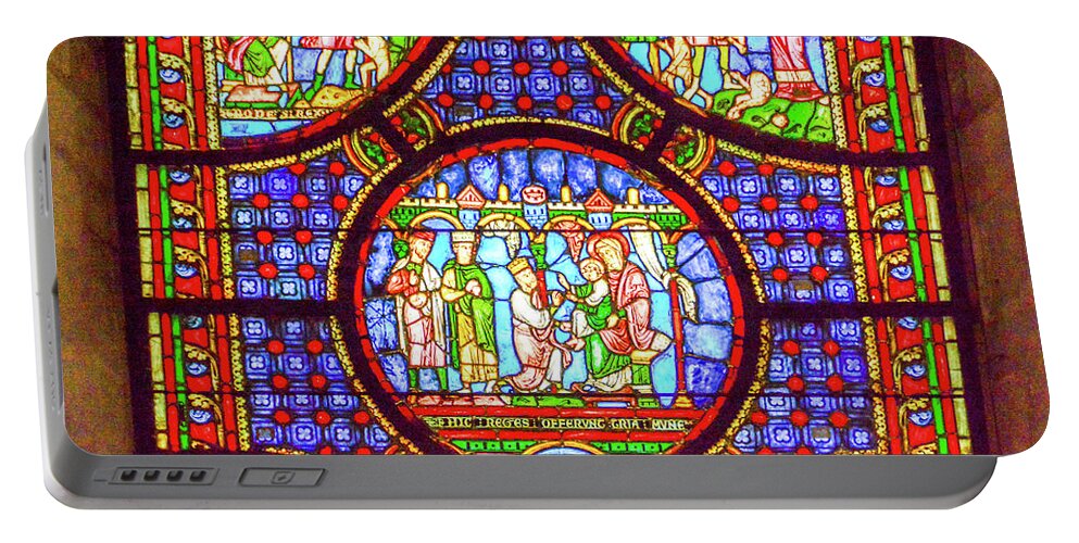 Troyes Portable Battery Charger featuring the photograph Stained Glass of Troyes, France by Marcy Wielfaert