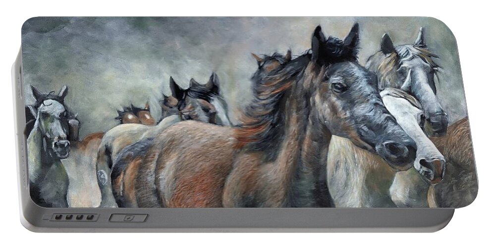 Stampede Portable Battery Charger featuring the painting Stampede by John Neeve