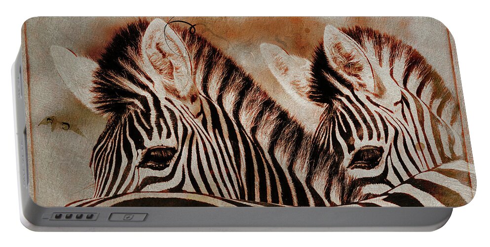Zebra Portable Battery Charger featuring the digital art Stand by Me by Cindy Collier Harris
