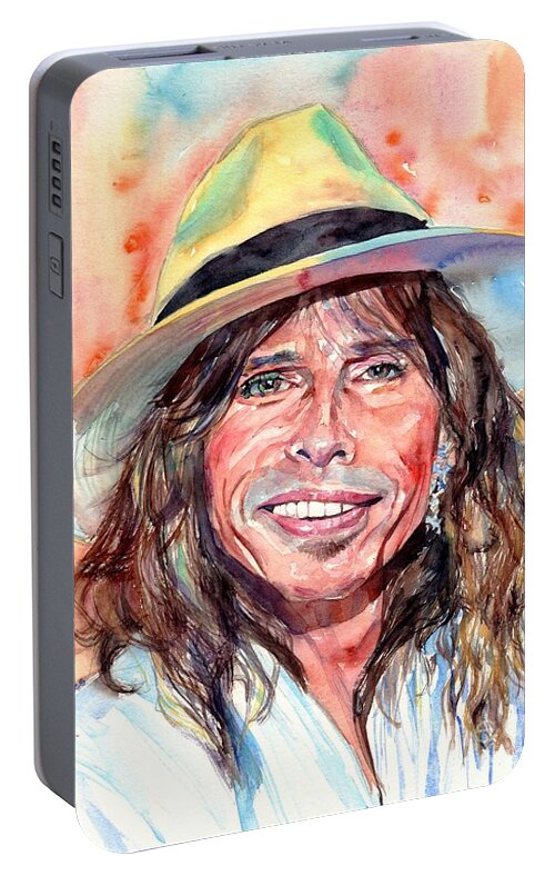 Steven Tyler Portable Battery Charger featuring the painting Steven Tyler Portrait by Suzann Sines