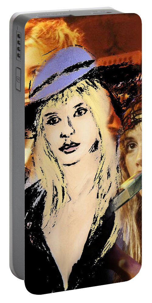 Stevie Nicks Charcoal Digital Multimedia Collage Painting Portable Battery Charger featuring the painting Stevie Nicks Charcoal/Multimedia Sketch Original Fine Art by G Linsenmayer