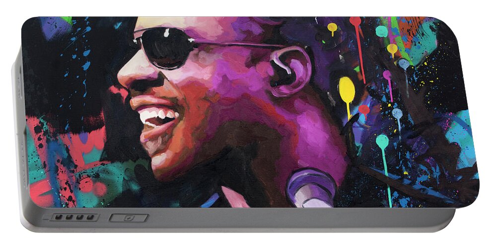 Stevie Wonder Portable Battery Charger featuring the painting Stevie Wonder II by Richard Day