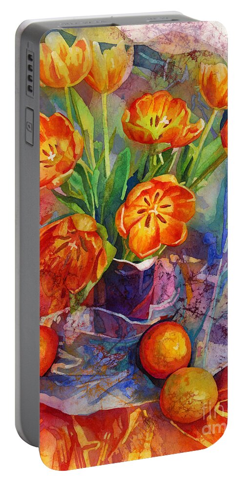 Tulip Portable Battery Charger featuring the painting Still Life in Orange by Hailey E Herrera