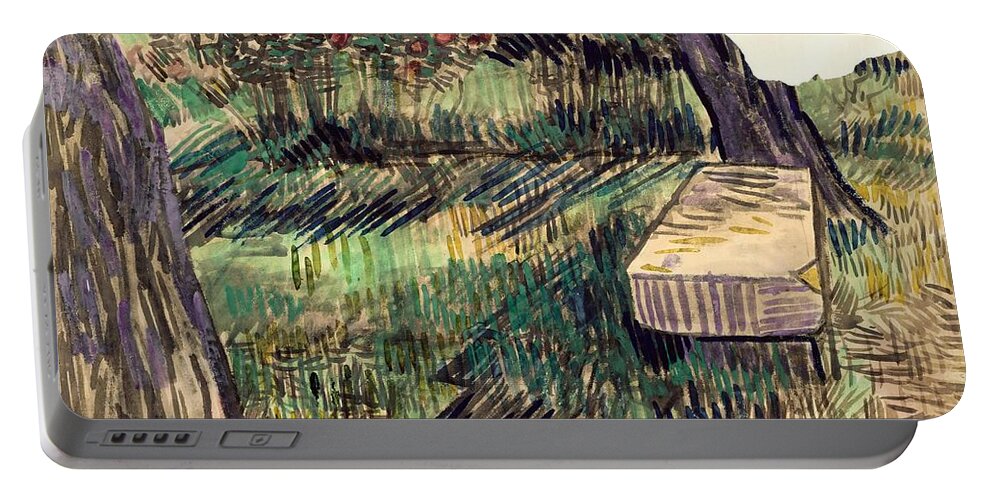 Chalk Portable Battery Charger featuring the painting Stone Bench in the Garden of the Asylum. by Vincent van Gogh -1853-1890-