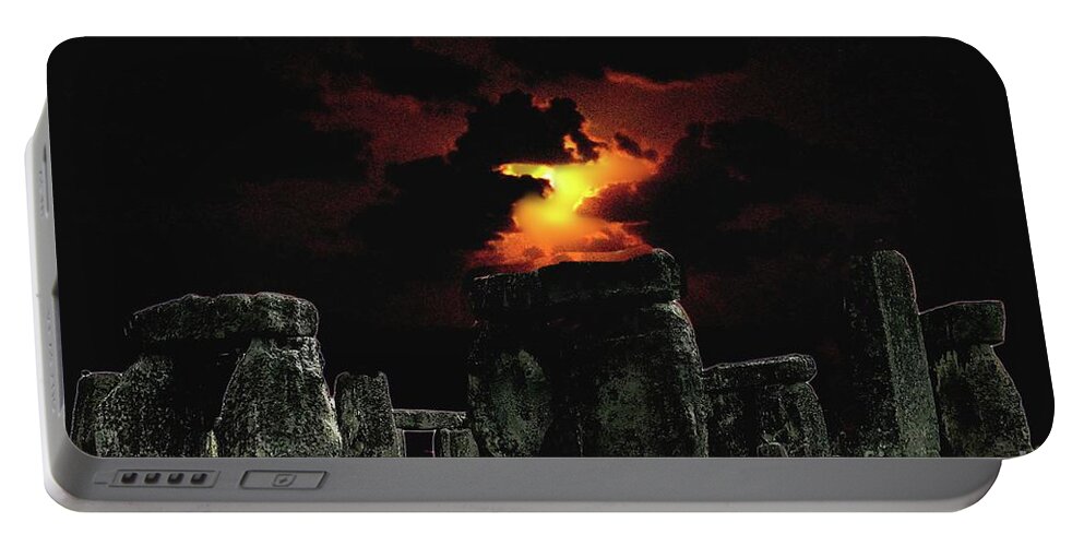 Stonehenge Portable Battery Charger featuring the digital art Stonehenge and Lemon Moon by Janette Boyd