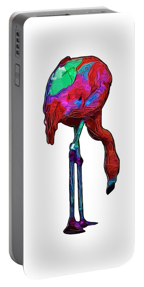 Flamingo Portable Battery Charger featuring the digital art Stooped Over Abstract Flamingo by Kirt Tisdale