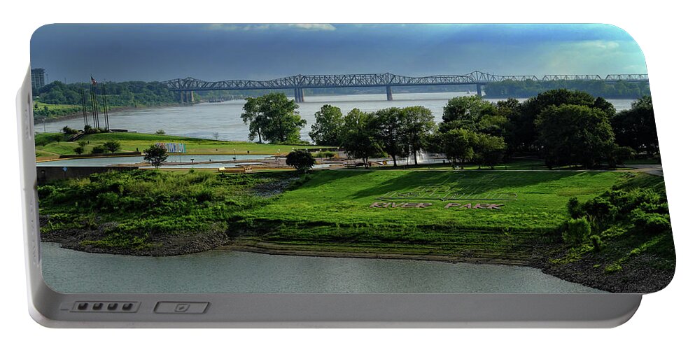 River Portable Battery Charger featuring the photograph Storms over Mud Island by George Taylor