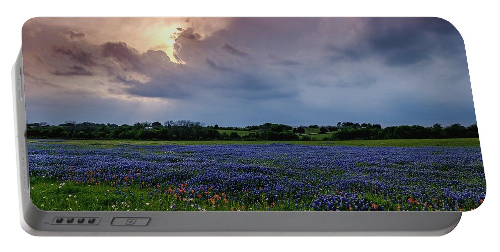 Texas Bluebonnets Portable Battery Charger featuring the photograph Stormy Sunset by Johnny Boyd