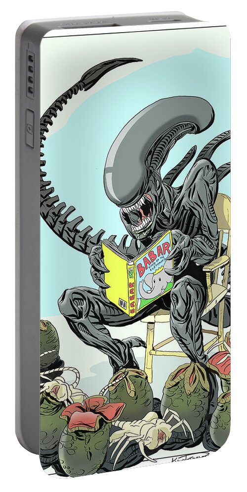 Alien Portable Battery Charger featuring the digital art Storytime by Kynn Peterkin