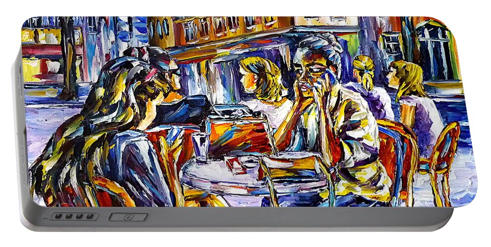 Paris Lovers Portable Battery Charger featuring the painting Street Cafe In Paris II by Mirek Kuzniar
