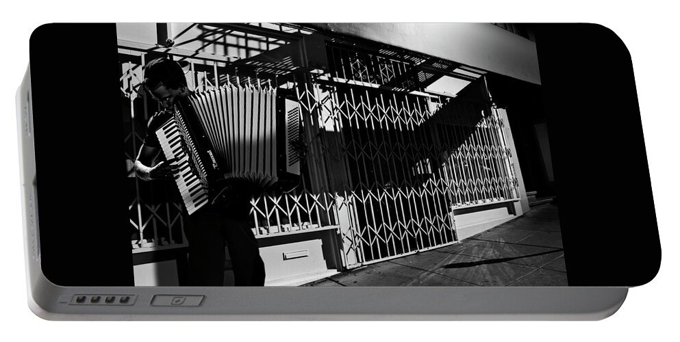 Musician Portable Battery Charger featuring the photograph San Francisco Street Musician Accordian Player by Larry Butterworth
