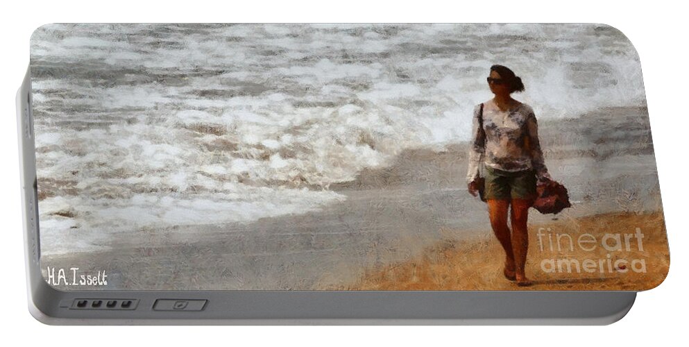 Beach Portable Battery Charger featuring the digital art Stroll on the Beach by Humphrey Isselt
