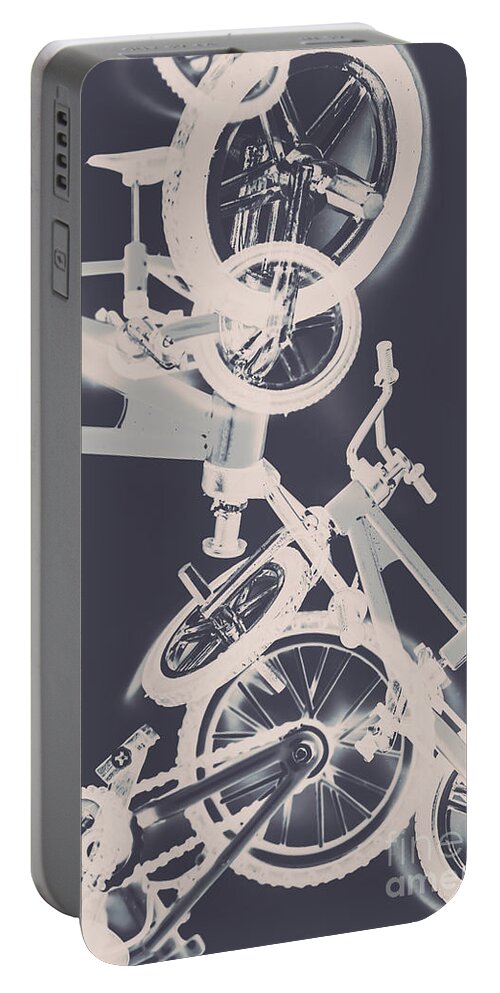 Abstract Portable Battery Charger featuring the digital art Stunt bike trickery by Jorgo Photography