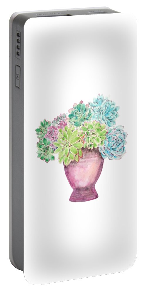 Succulent Painting Portable Battery Charger featuring the painting Succulent In Pot Painting by Color Color