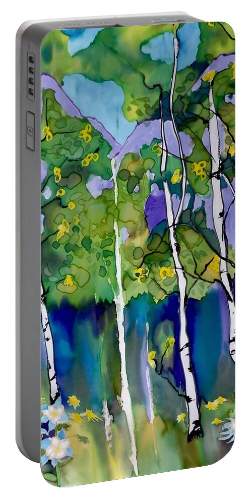 Summer Portable Battery Charger featuring the painting Summer Aspen by Mary Gorman