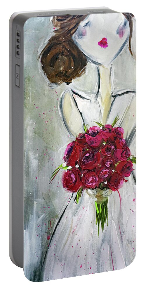 Bride Portable Battery Charger featuring the painting Blushing Bride by Roxy Rich