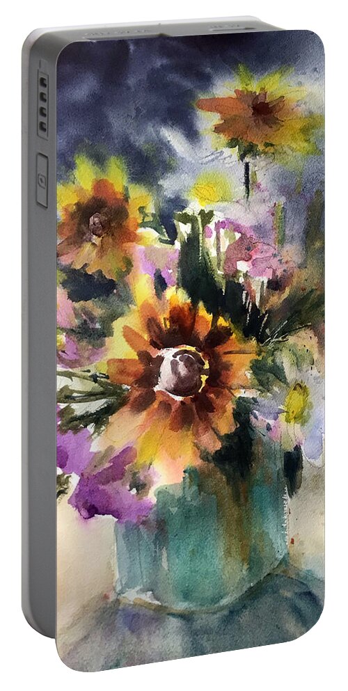 Flower Portable Battery Charger featuring the painting Summer Floral by Judith Levins