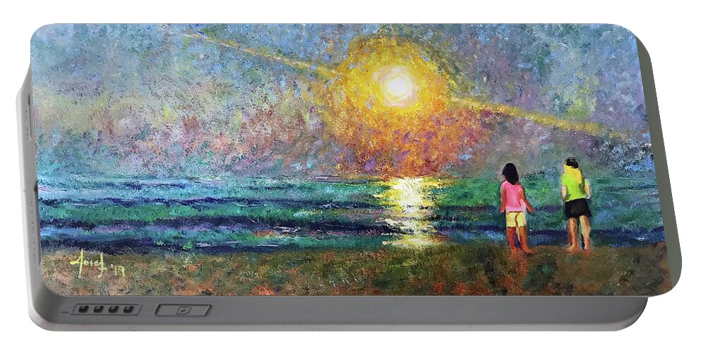 Beach Portable Battery Charger featuring the painting Summer Nights by Josef Kelly