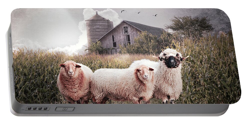 Animals Portable Battery Charger featuring the digital art Summer Sheep in Soft Colors by Debra and Dave Vanderlaan