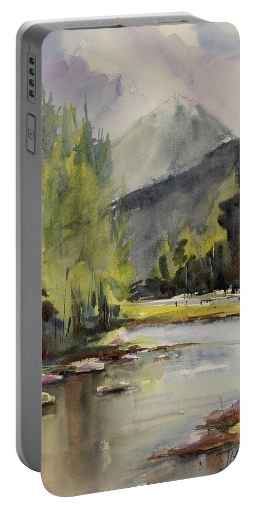 Watercolor Portable Battery Charger featuring the painting Summer view Whiteface Mountain by Judith Levins