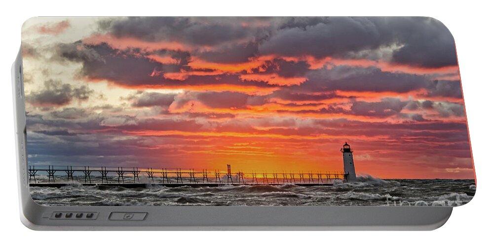 Lake Michigan Portable Battery Charger featuring the photograph Sun Sinking Below the Horizon by Sue Smith