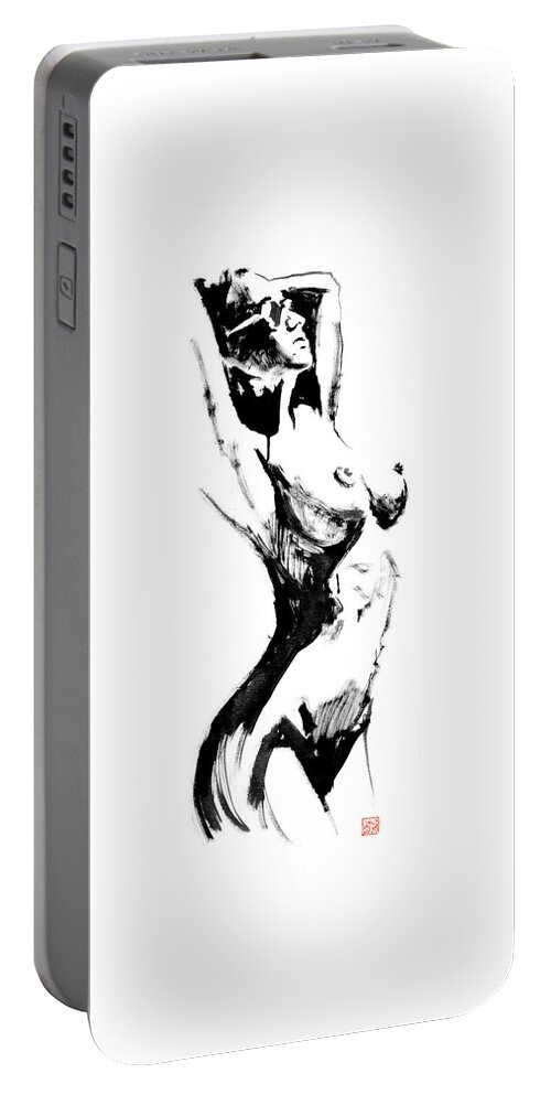 Nude Portable Battery Charger featuring the painting Sunbathing by Pechane Sumie