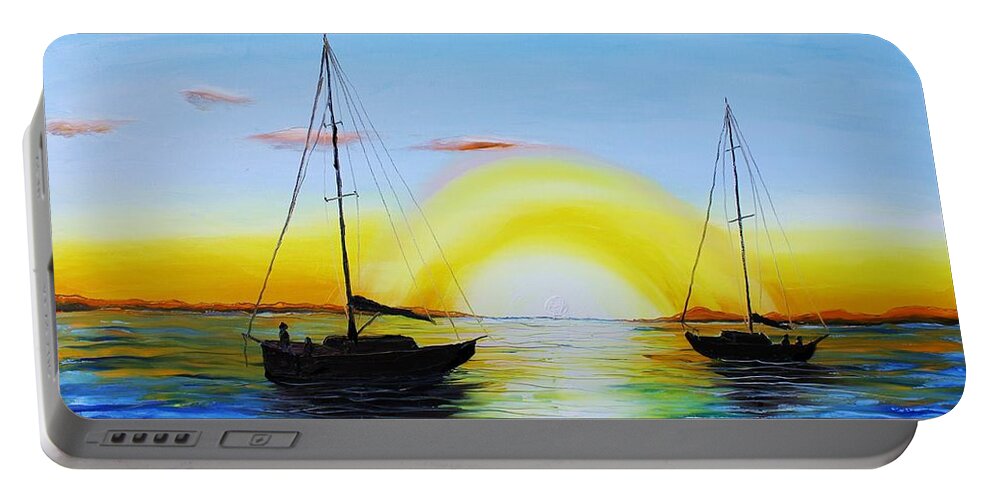 Portable Battery Charger featuring the painting Sunburst Sails #2 by James Dunbar