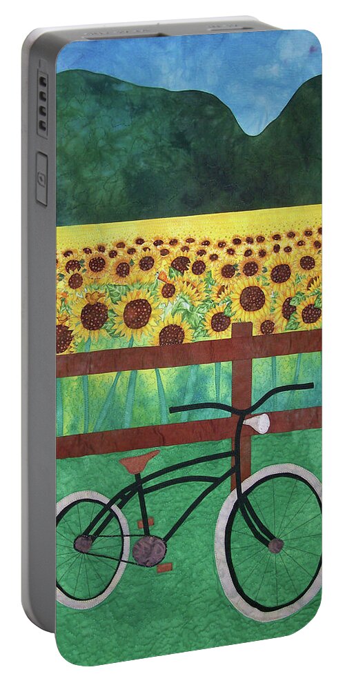 Sunflowers Portable Battery Charger featuring the tapestry - textile Sunflowers at Whitehall Farm by Pam Geisel
