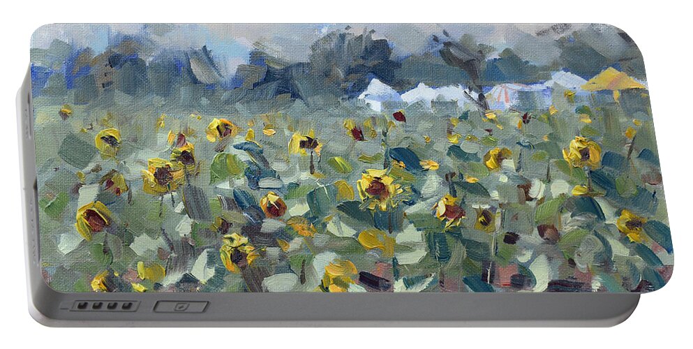 Sunflowers Portable Battery Charger featuring the painting Sunflowers in Sanborn by Ylli Haruni