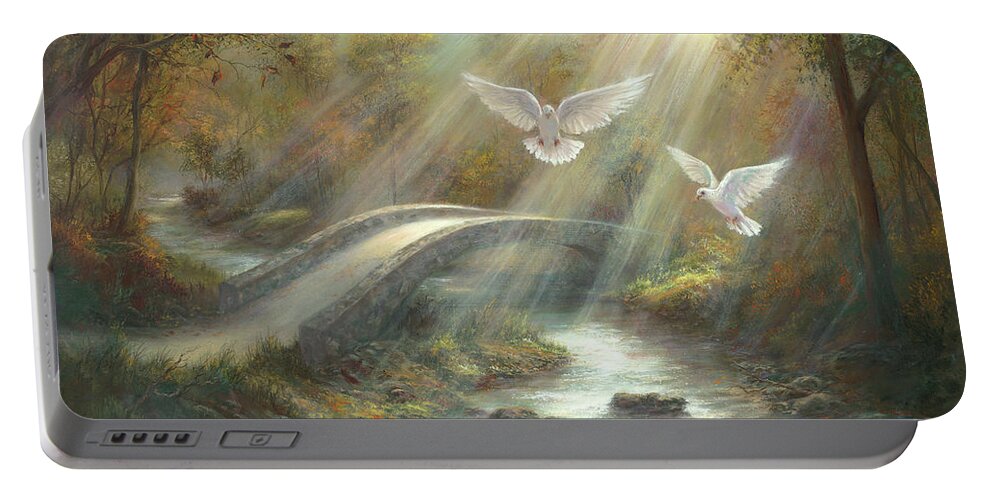 Dove Portable Battery Charger featuring the painting Sunlight Kisses by Lynne Pittard