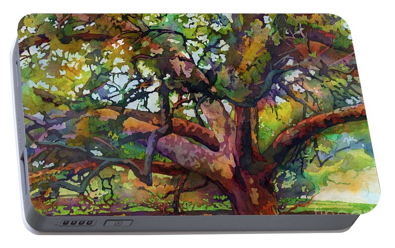 Oak Portable Battery Charger featuring the painting Sunlit Century Tree by Hailey E Herrera