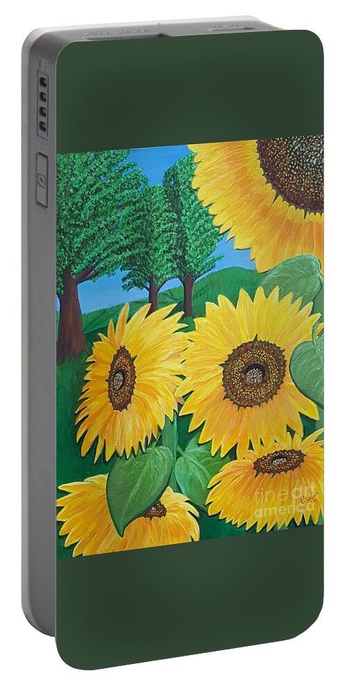 Sunflowers Portable Battery Charger featuring the painting Sunny Sides Up by Elizabeth Mauldin