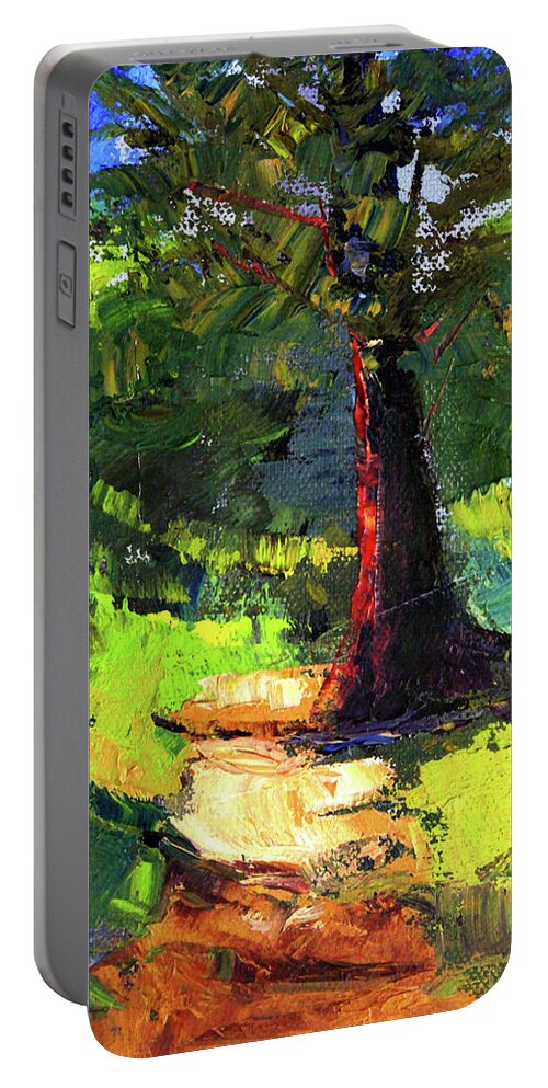 Summer Trail Portable Battery Charger featuring the painting Sunny Summer Trail by Nancy Merkle