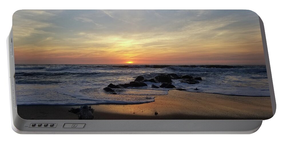 Sun Portable Battery Charger featuring the photograph Sunrise At The 15th St Jetty by Robert Banach