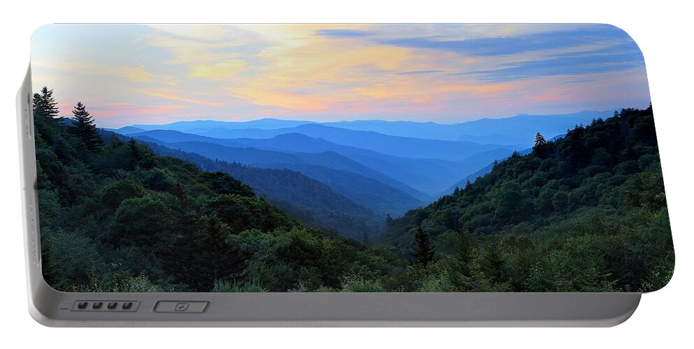 Sunrise At The Oconaluftee Valley Overlook Portable Battery Charger featuring the photograph Sunrise At The Oconaluftee Valley Overlook by Carol Montoya