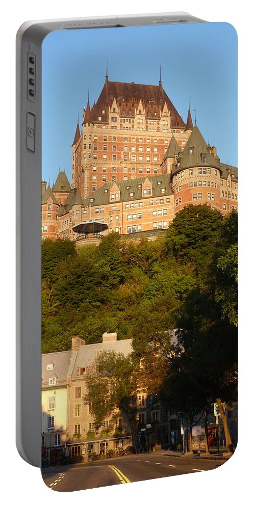 Sunrise Portable Battery Charger featuring the photograph Sunrise on Chateau Frontenac by Patricia Caron