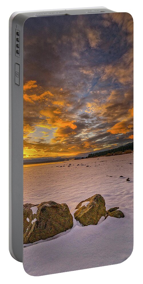 Snow Portable Battery Charger featuring the photograph Sunrise Rocks by Tom Gresham