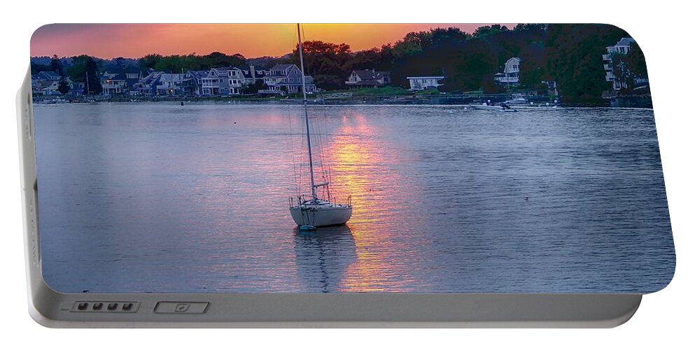 Sunset Portable Battery Charger featuring the photograph Sunset and Sailboat by Scott Hufford