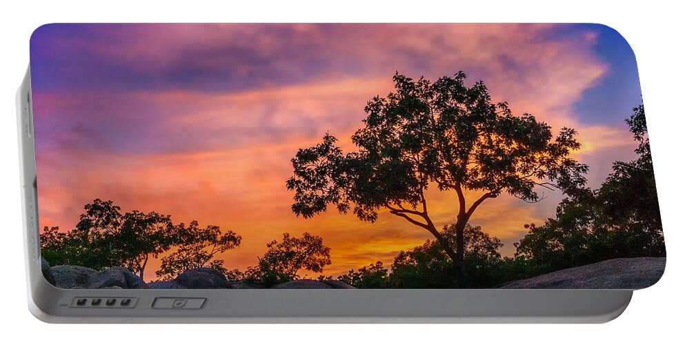St Louis Portable Battery Charger featuring the photograph Sunset at Elephant Rocks State Park by Amanda Jones