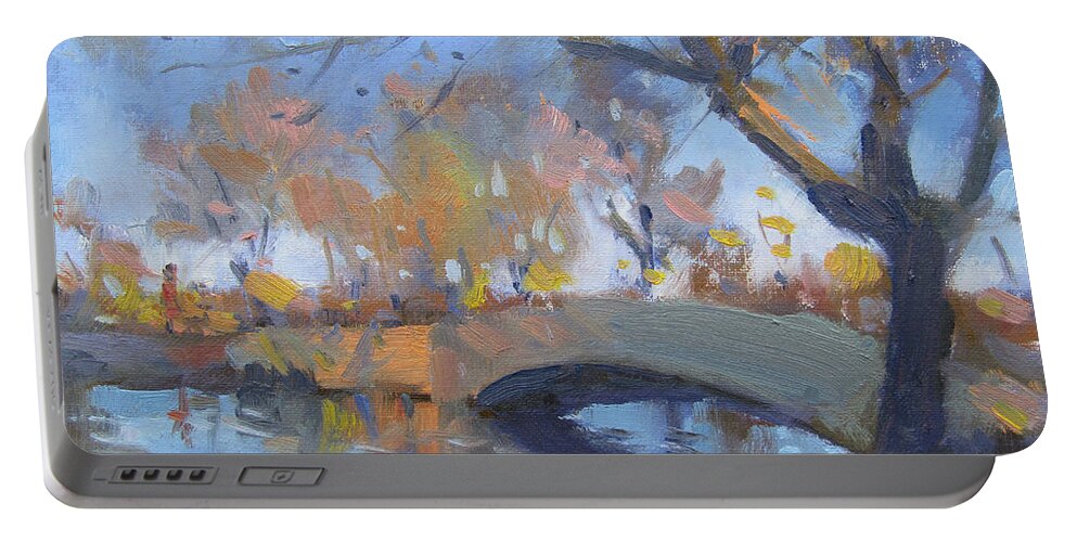 Sunset Portable Battery Charger featuring the painting Sunset at Hyde Park by Ylli Haruni
