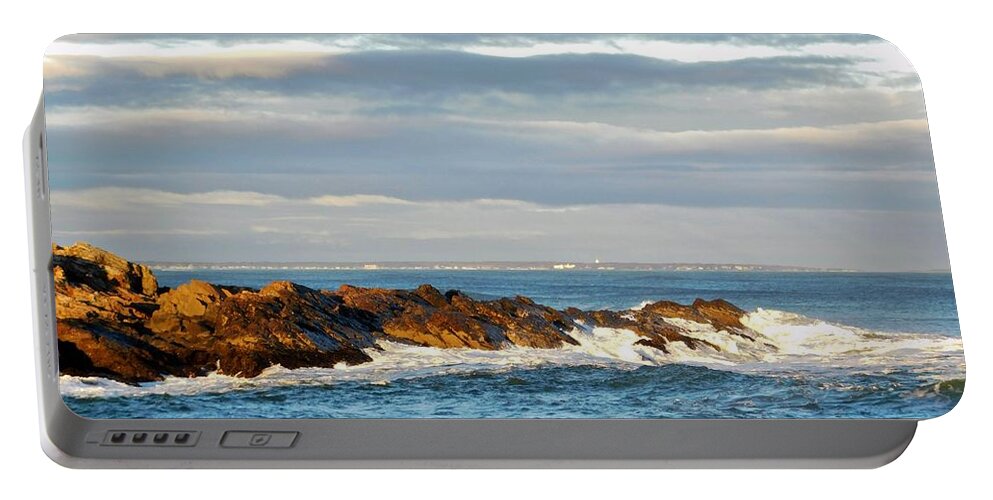 Sea Portable Battery Charger featuring the photograph - sunset at Perkins Cove, ME by THERESA Nye