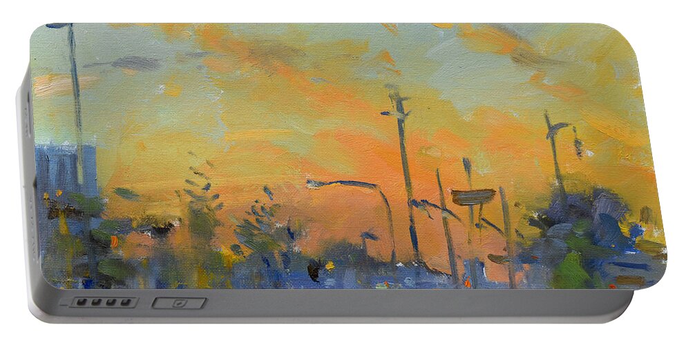 Sunset Portable Battery Charger featuring the painting Sunset at Pine Ave - Portage Rd by Ylli Haruni
