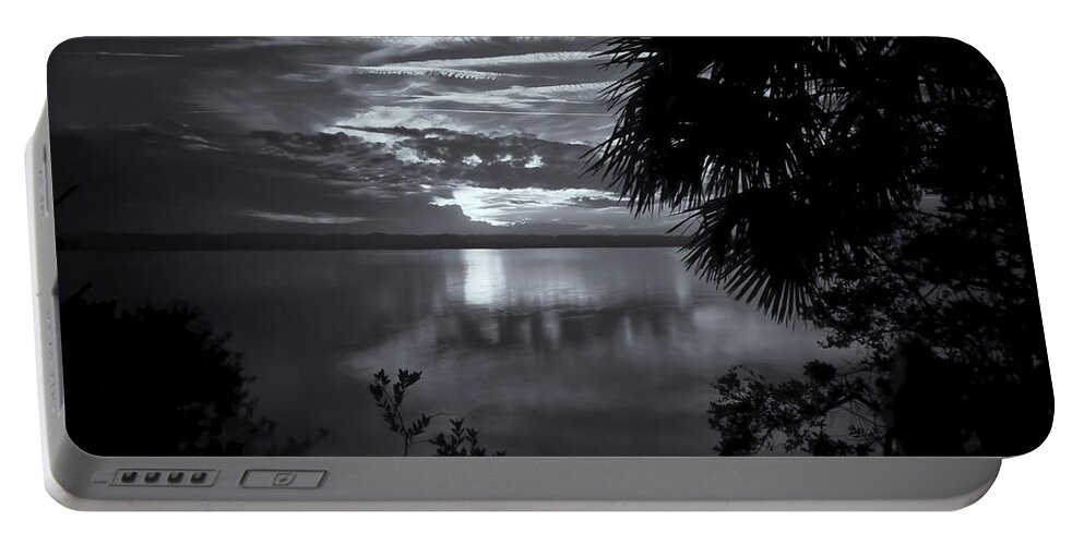 Barberville Roadside Yard Art And Produce Portable Battery Charger featuring the photograph Sunset In Black And White by Tom Singleton