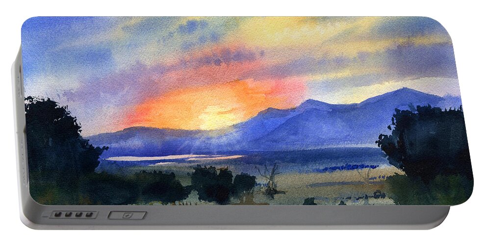 Spain Portable Battery Charger featuring the painting Sunset In The Spanish Mountains by Dora Hathazi Mendes
